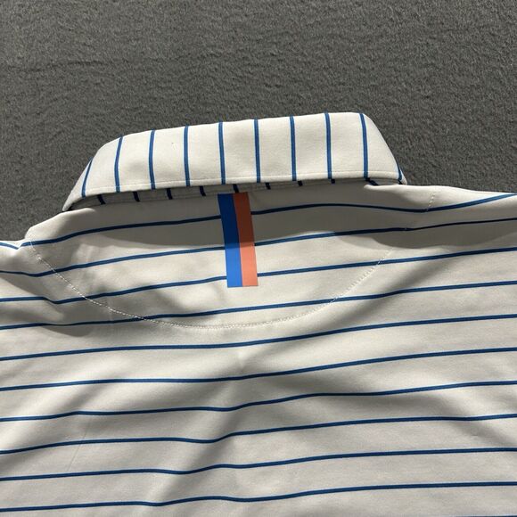Rhoback Shirt Mens XL White Blue Striped Golf Polo Performance Stretch Preppy - Picture 5 of 11